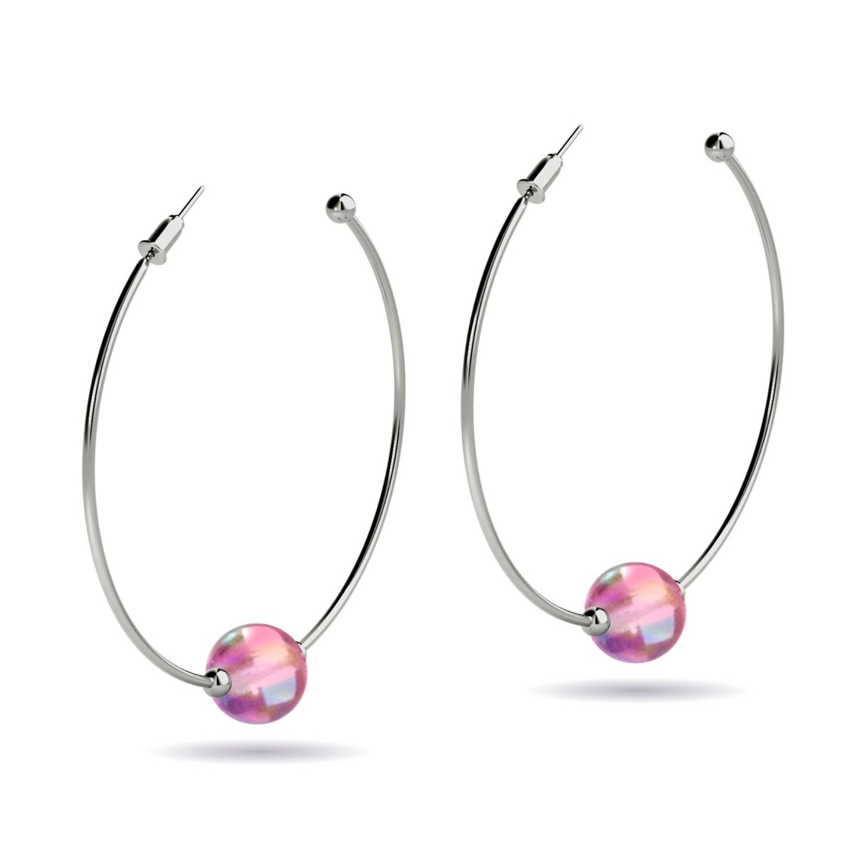 Nébuleuse Rose | Argent | Boucles d'oreilles créoles verre galaxie